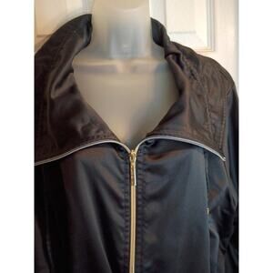 Marc New York Andrew Mark Jacket Black Satin Gold Zipper Pockets Drawstring...